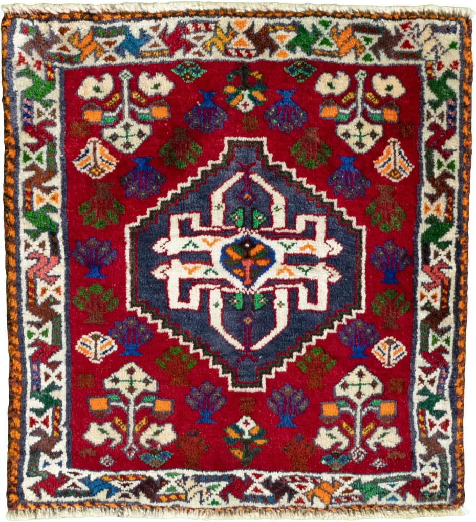 Shiraz Tappeto 60 x 50 Rosso (Iran) Annodato A Mano