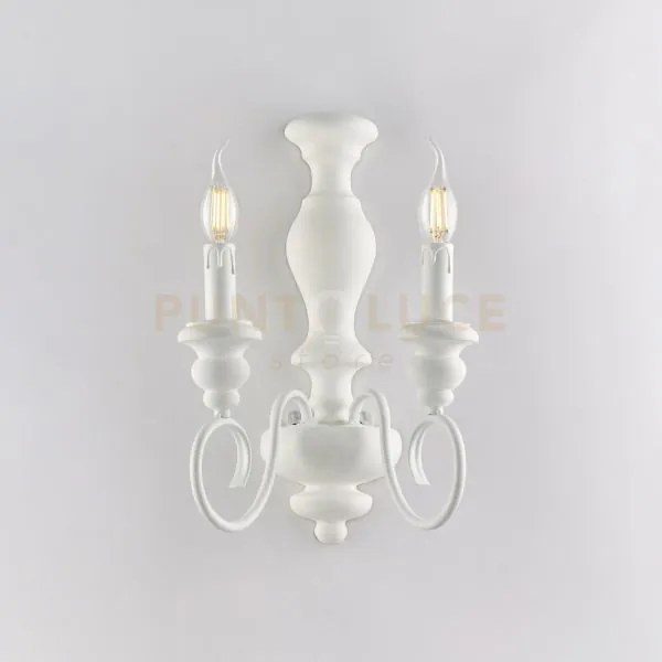 Applique in legno e ferro laccato bianco shabby 2 luci cascina