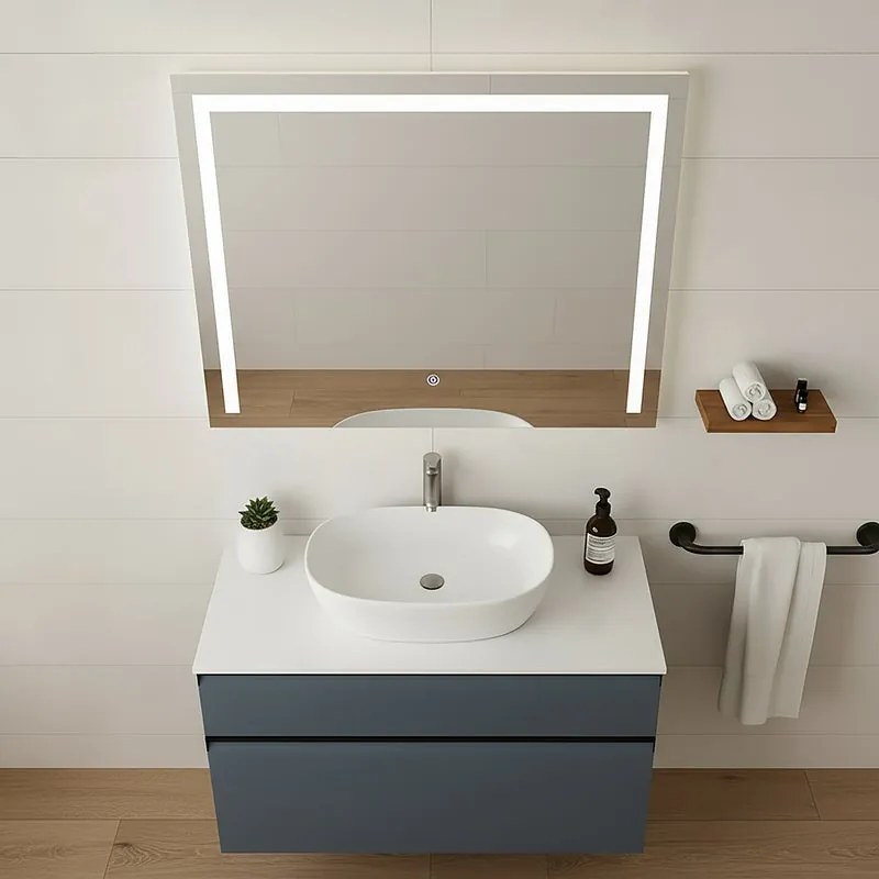 Mobile da bagno sospeso sotto lavabo L 79.5 x H 60 x P 45.5 cm blu opaco, 2 cassetti Fusion