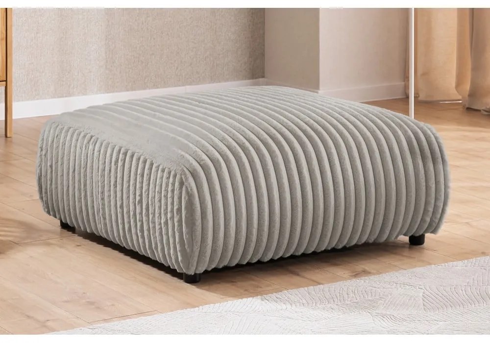 Poggiapiedi grigio chiaro con rivestimento in velluto a coste Justin – Ropez