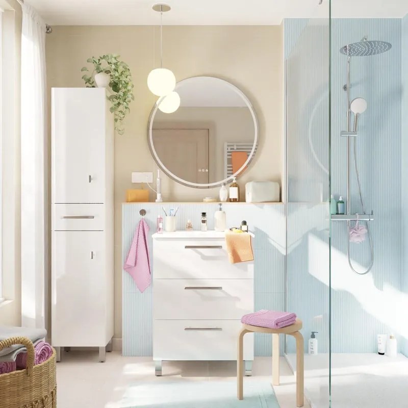 Mobile bagno a terra con lavabo L 60 x H 73 x P 45 cm bianco truciolare 3 cassetti | Remix