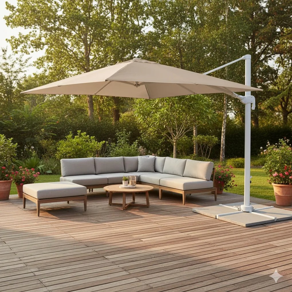 Ombrellone da Giardino Saturno Decentrato 3x3 m in Alluminio grigio Telo Tortora...
