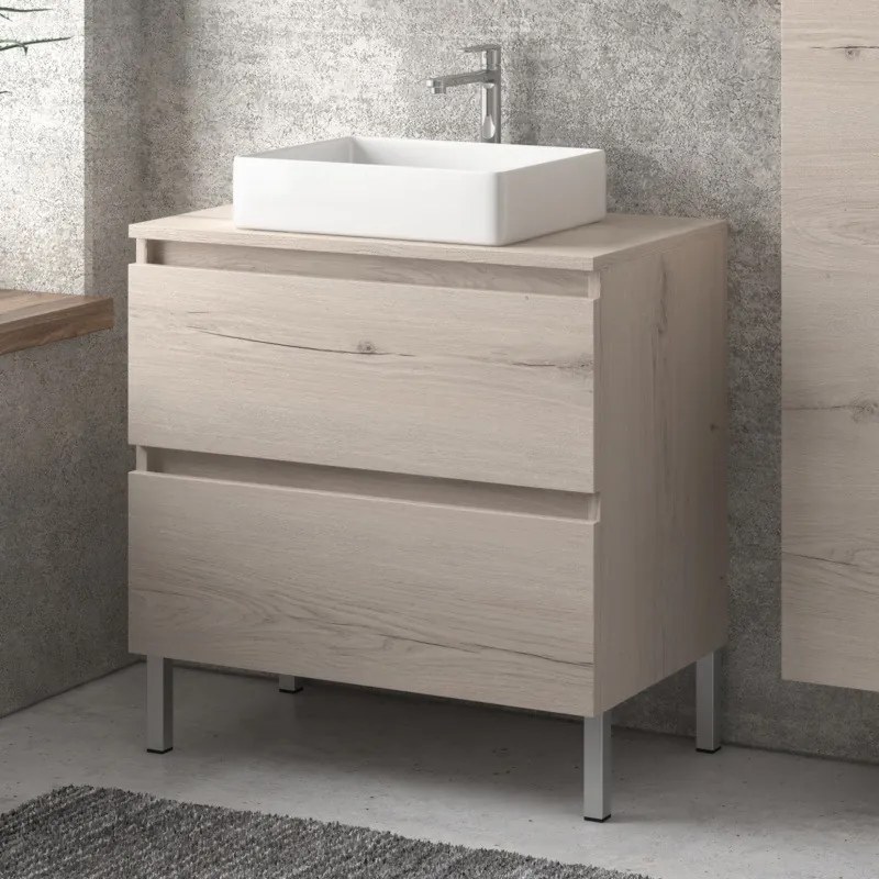 Mobile bagno a terra 80cm con due cassetti TOD-80P - KAMALU