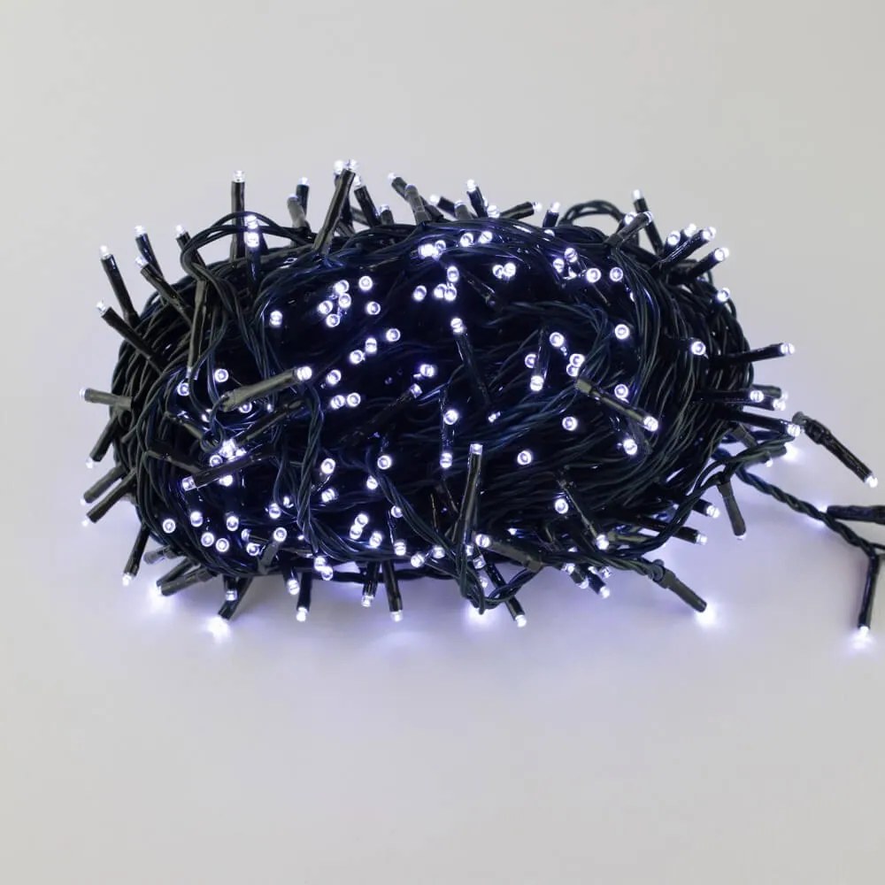 Catenaria NATALIZIA LED 8 GIOCHI DI LUCE, 23m, IP44 - Cavo VERDE Colore Bianco Freddo 7500 - 8500 °K
