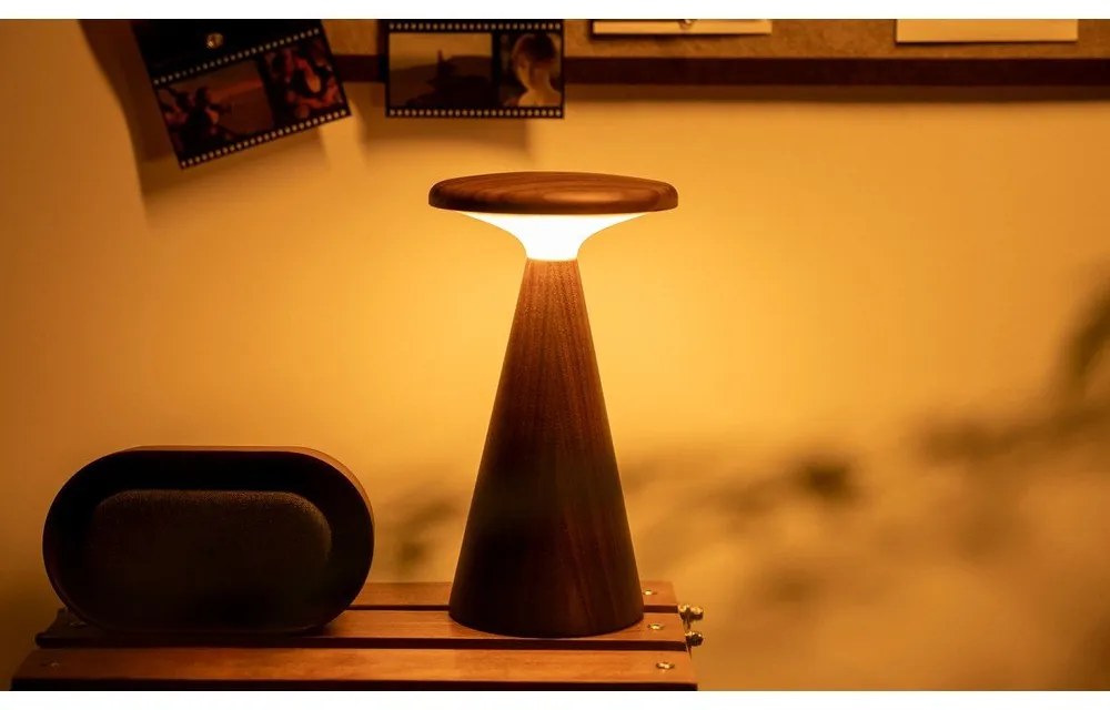 Lampada da tavolo LED colore naturale scuro con paralume in legno (altezza totale 21 cm) Sylva – Gingko