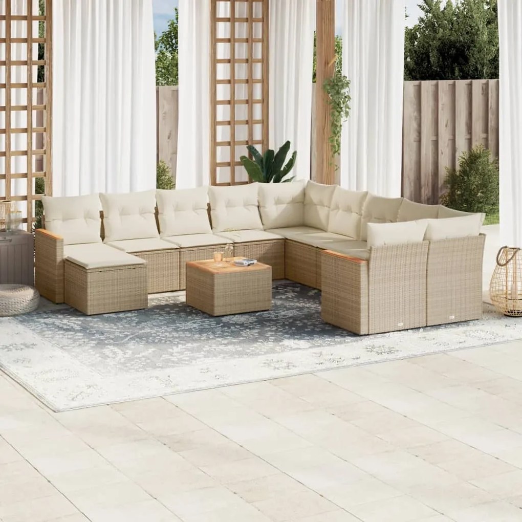 Set divani da giardino 12 pz con cuscini beige in polyrattan