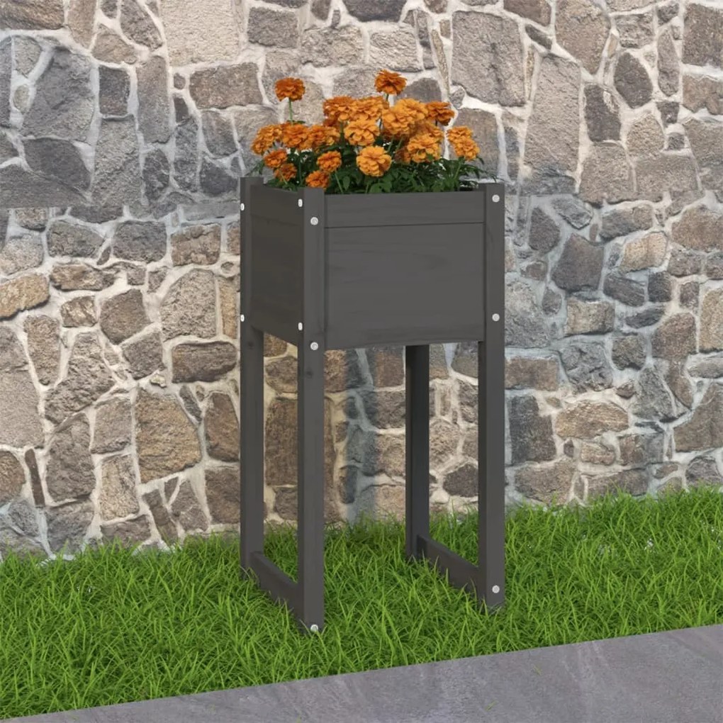 Fioriera Grigio 40x40x81 Cm İn Legno Massello Di Pino /