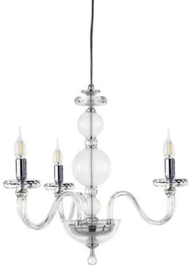 Lampada a sospensione BACH 50 cm senza paralume in vetro trasparente 3 LUCI CROMO