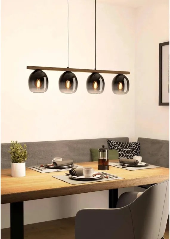 Lampadario Moderno Filago nero paralume grigio e nero e trasparente 4x E27 EGLO