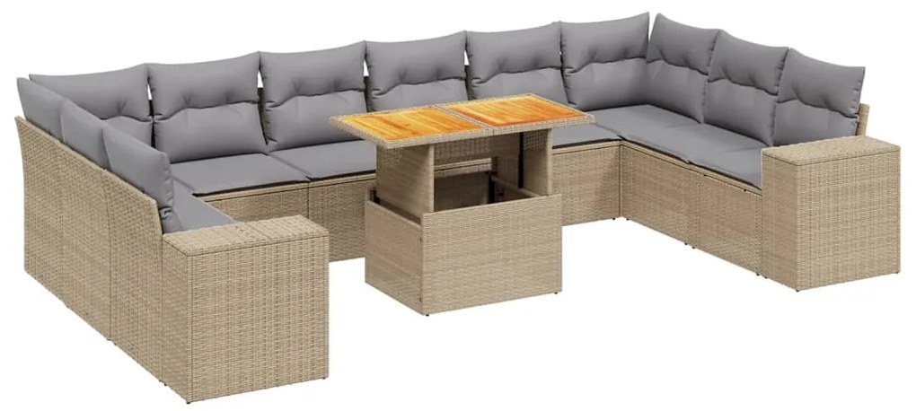 Set divani da giardino 11 pz con cuscini beige in polyrattan