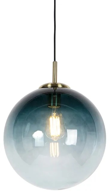 Lampada a sospensione Art Déco in ottone con vetro blu oceano 33 cm - Pallon