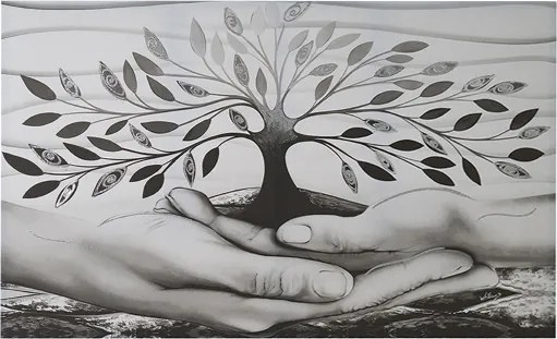 Quadro tela moderno 80x160 cm Albero Della Vita con dettagli in argento