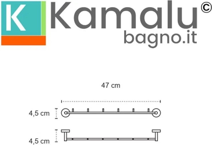 Kamalu - Porta salviette barra con 5 ganci in acciaio inox satinato | Monde-S