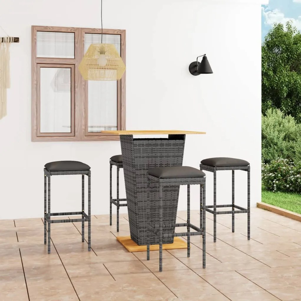 Set Da Bar Da Giardino 5 Pz Con Cuscini İn Polyrattan Grigio /