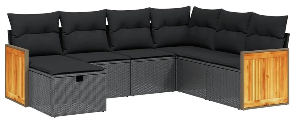 Set Divani da Giardino con Cuscini 7pz Nero Polyrattan