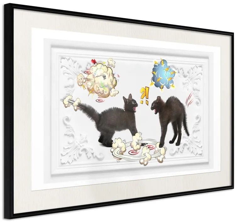 Poster  Cat Fight  Cornice Quadri Cornice nera con pass-partout, Larghezza x Altezza Home decor 90x60