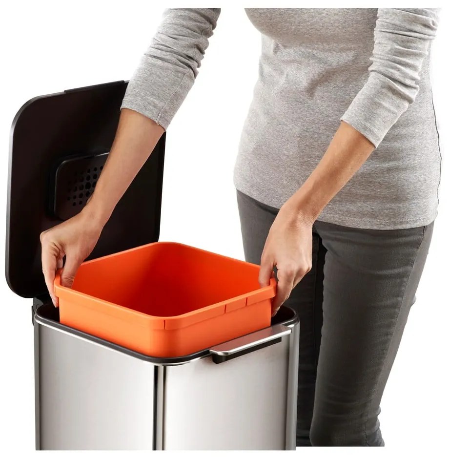 Bidone in acciaio per rifiuti differenziati in argento 40 l Totem Compact - Joseph Joseph
