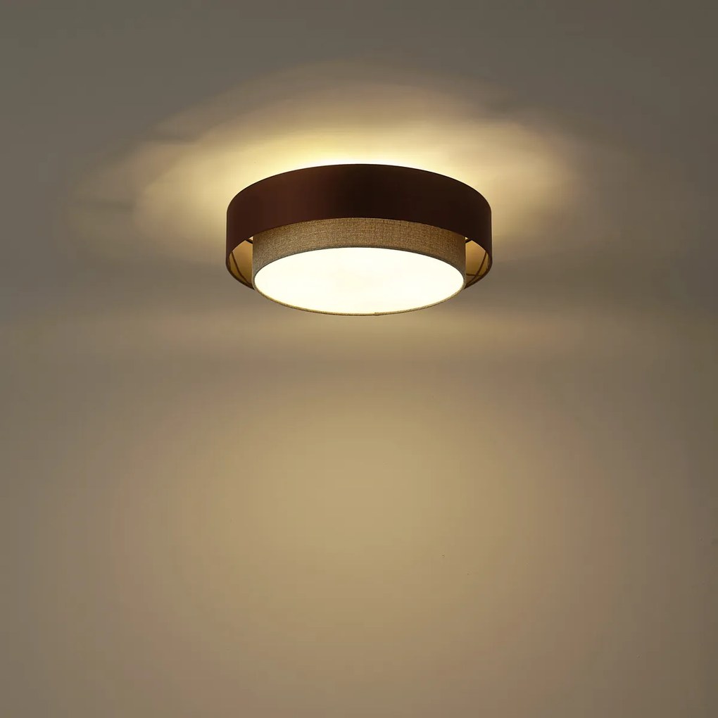 Plafoniera moderna bronzo scuro con tortora 50cm 3 luci - Drum Duo
