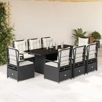 Set da Pranzo da Giardino 9 pz con Cuscini Nero in Polyrattan 3262923