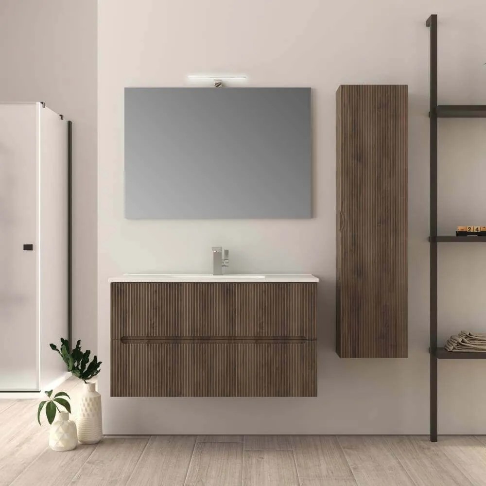 Mobile da bagno Noce 100 cm cannettato Riga