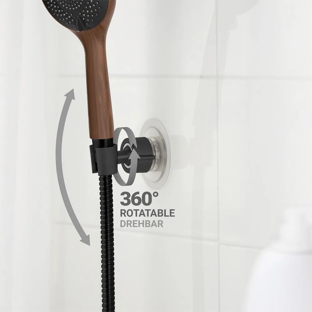 Supporto per soffione doccia senza foratura nero opaco in plastica Libertà – Wenko