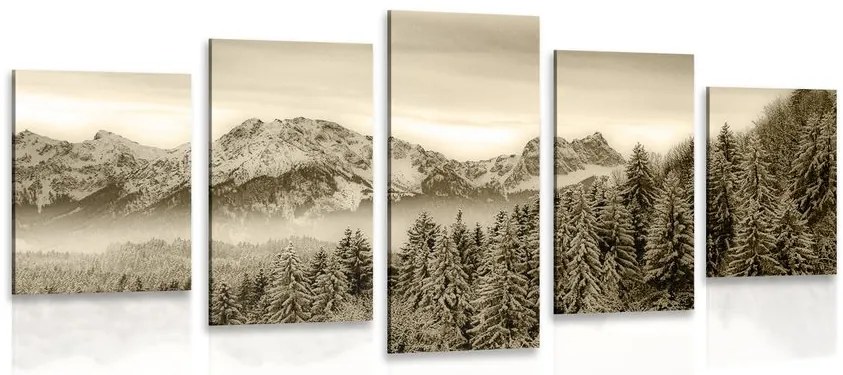Quadri 5 pezzi – Montagne ghiacciate in seppia