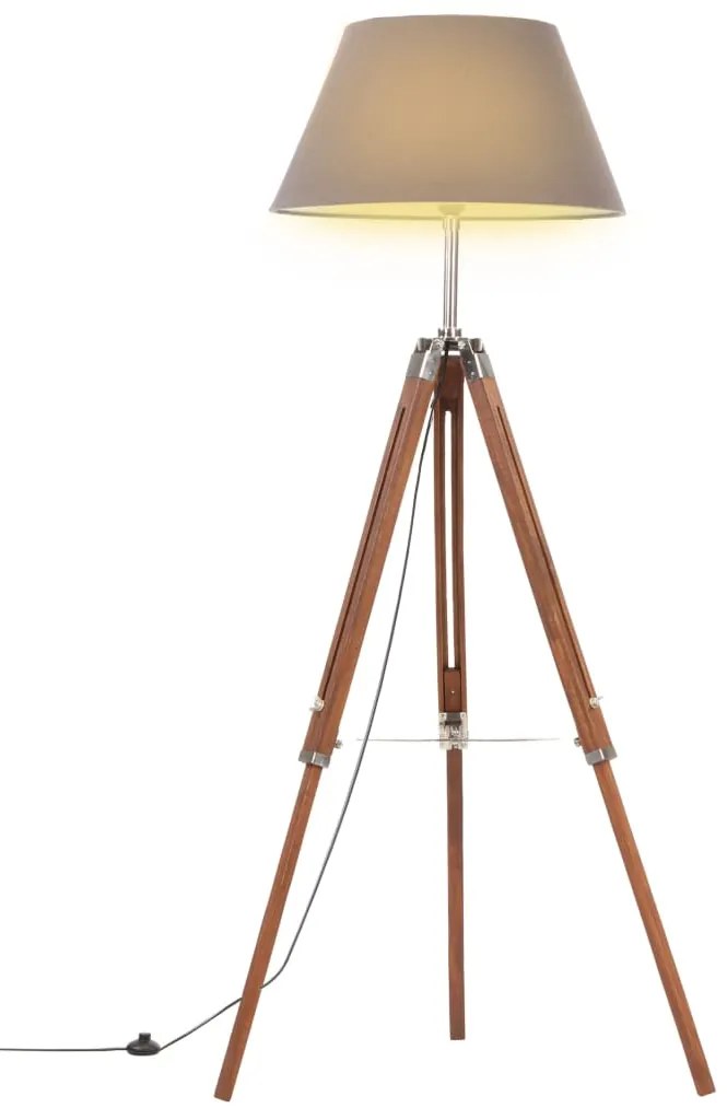 Lampada A Treppiede Marrone E Grigio İn Legno Di Teak 141 Cm /
