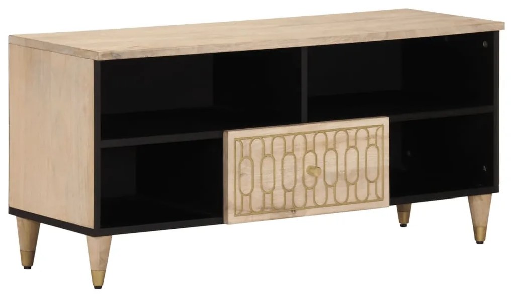 Mobile Porta Tv 100x33x46 Cm İn Legno Massello Di Mango /