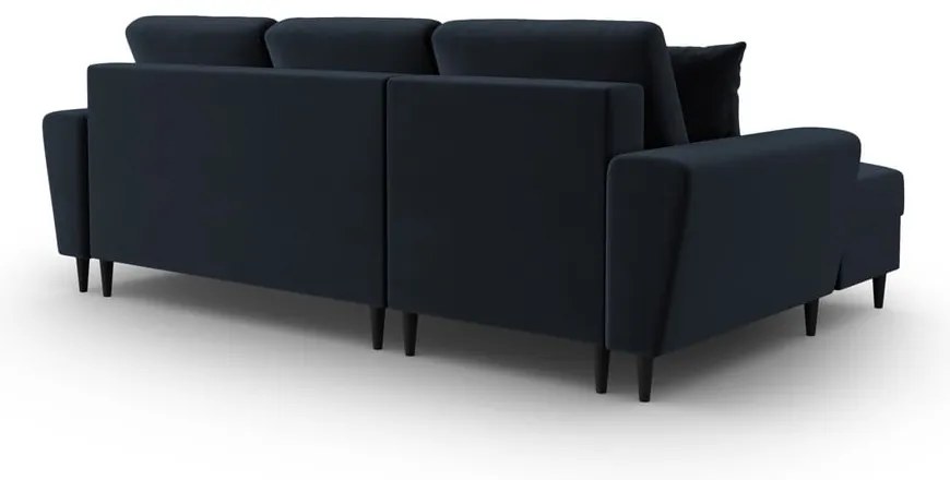 Divano angolare blu scuro allungabile e con contenitore (con penisola a sinistra/con chaise lounge) con rivestimento in velluto Kyoto – Cosmopolitan Design
