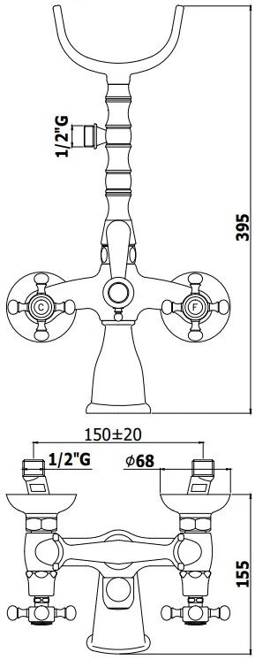 Paffoni Belinda Fblv023 Gruppo Vasca Esterno Con Flessibile Doppia Aggraffatura 150 Cm E Supporto Lux In Metallo Cromo