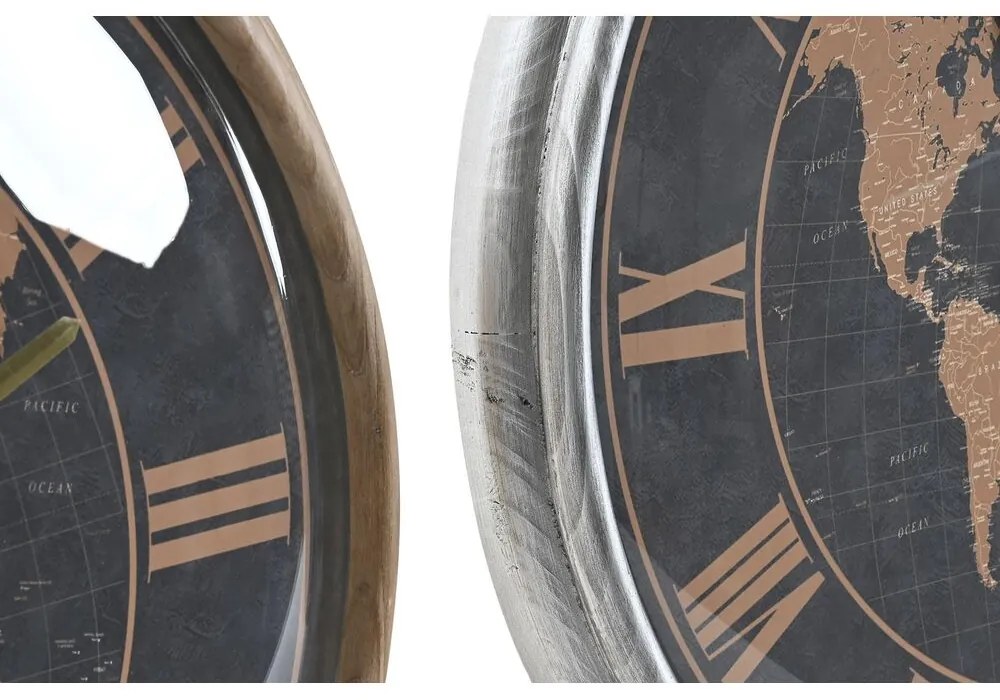 Orologio da Parete DKD Home Decor Cristallo Argentato Nero Dorato Ferro Mappamondo (46 x 6,5 x 46 cm)