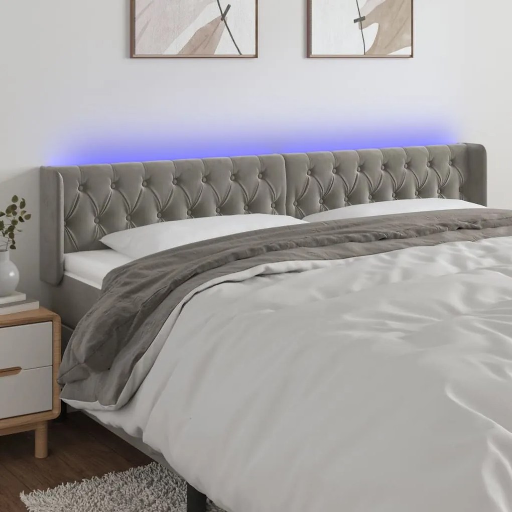 Testiera A Led Grigio Chiaro 203x16x78/88 Cm İn Velluto /