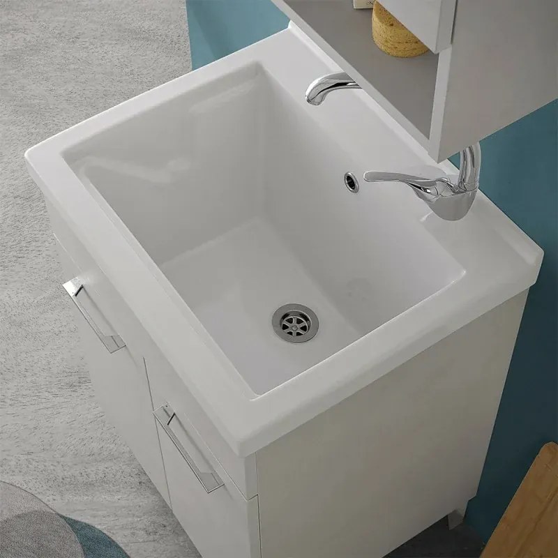 Mobile lavatoio 60x50 cm grigio calce vasca in ceramica e kit di scarico Moon