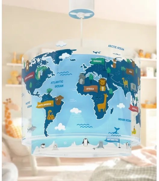 Dalber 40672 - Lampadario per bambini WORLD 1xE27/15W/230V blu