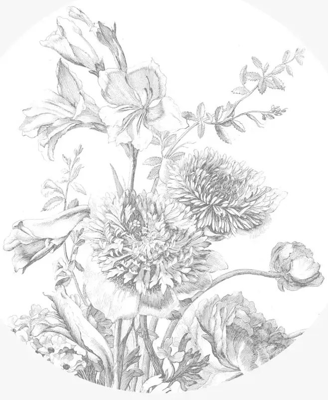 KEK Amsterdam Carta da parati panoramica Engraved Flowers 2 Circle - S - 1.425m