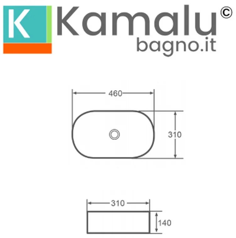 Kamalu - lavandino bagno da appoggio ovale 46cm | kly-4600