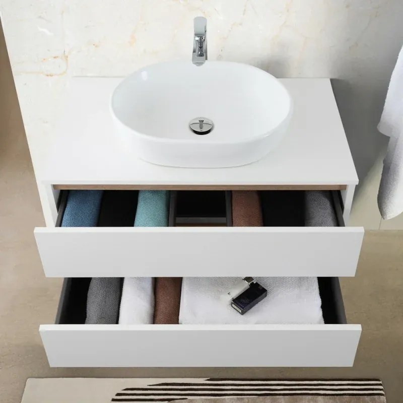 Mobile bagno sospeso 100 cm bianco e rovere con cassetti soft-close Kleo