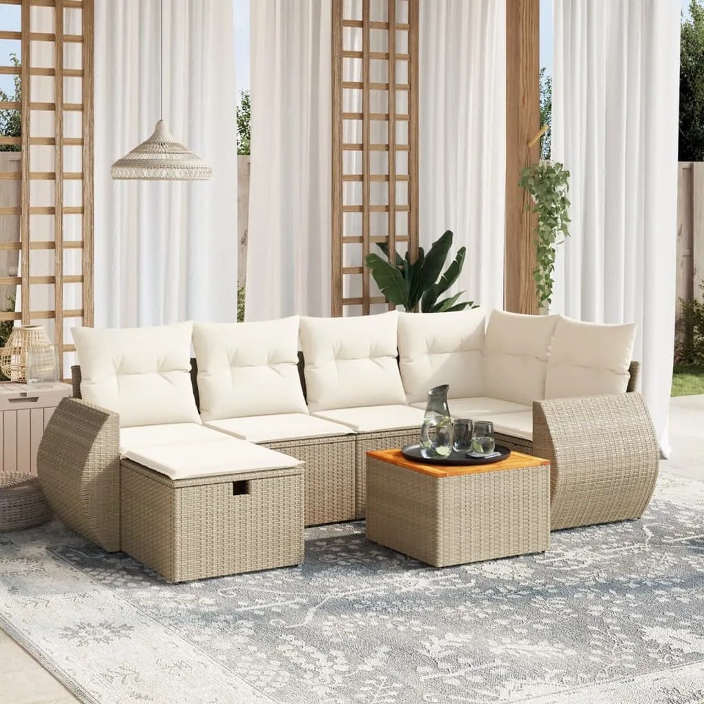 Set divani da giardino 7 pz con cuscini beige in polyrattan