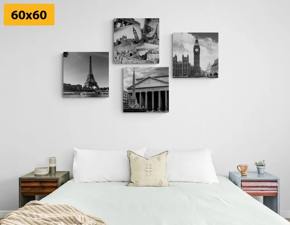 Set di quadri – Monumenti storici in bianco e nero