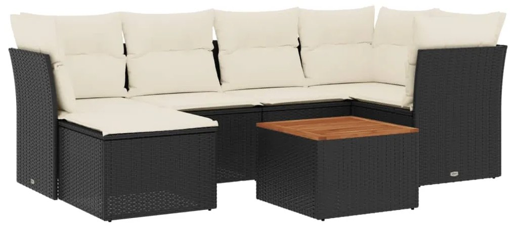 Set divani da giardino con cuscini 7pz nero polyrattan