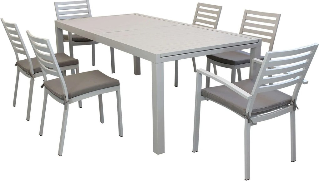 DEXTER - set tavolo in alluminio cm 200/300 x 100 x 74 h con 4 sedie e 2 poltrone Dexter