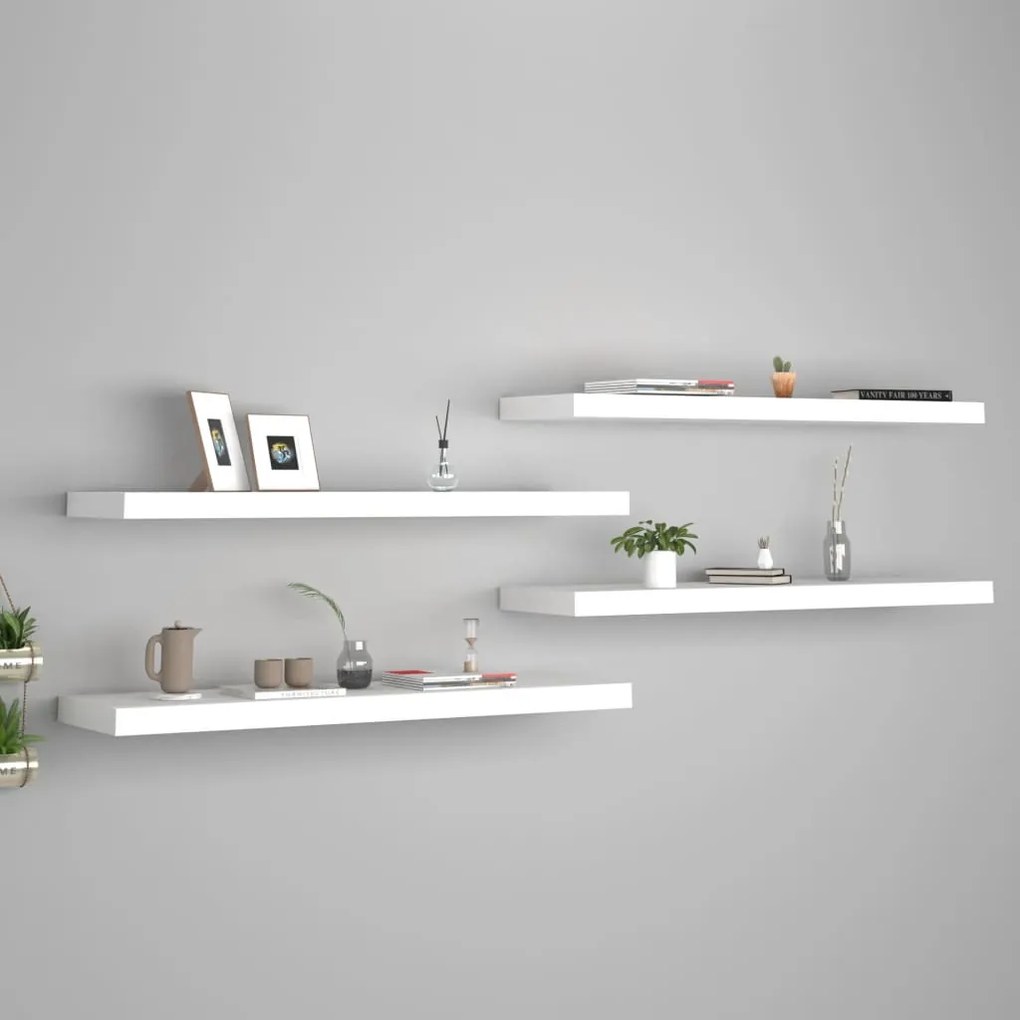 Scaffali A Parete 4 Pz Bianchi 90x23,5x3,8 Cm İn Mdf /