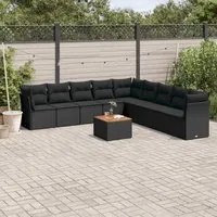 Set Divani da Giardino 10pz con Cuscini in Polyrattan Nero 3256020