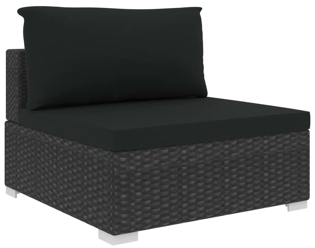 Set divani da giardino 5 pz con cuscini in polyrattan nero