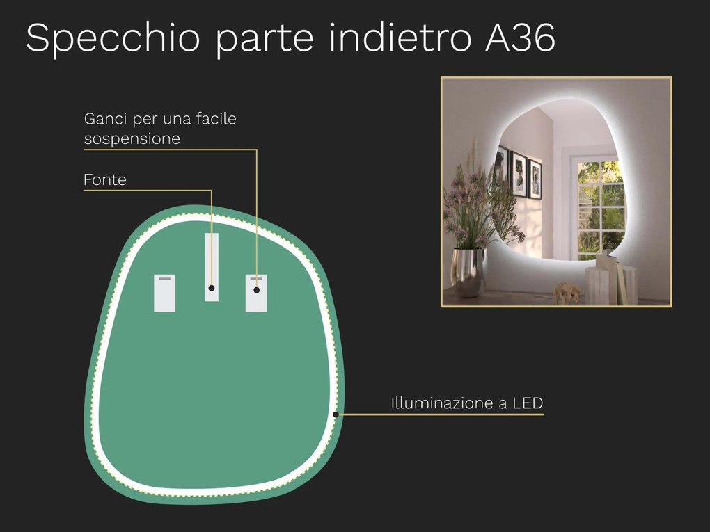 Specchio organico LED con illuminazione A36 44x51
