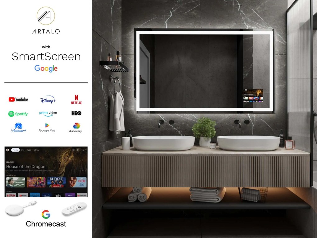 SMART specchio con luminazione M7 + SmartScreen with Google Chromecast