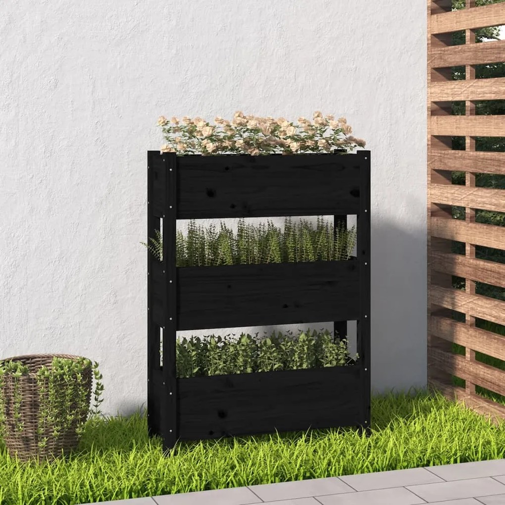 Fioriera Nera 77x25x104,5 Cm İn Legno Massello Di Pino /