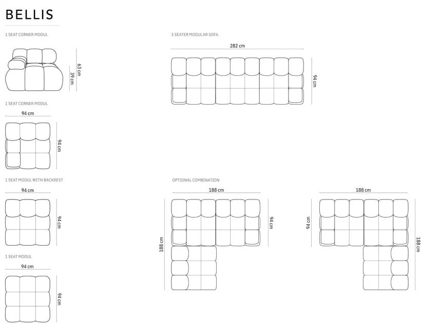 Divano in velluto rosso 282 cm Bellis - Micadoni Home