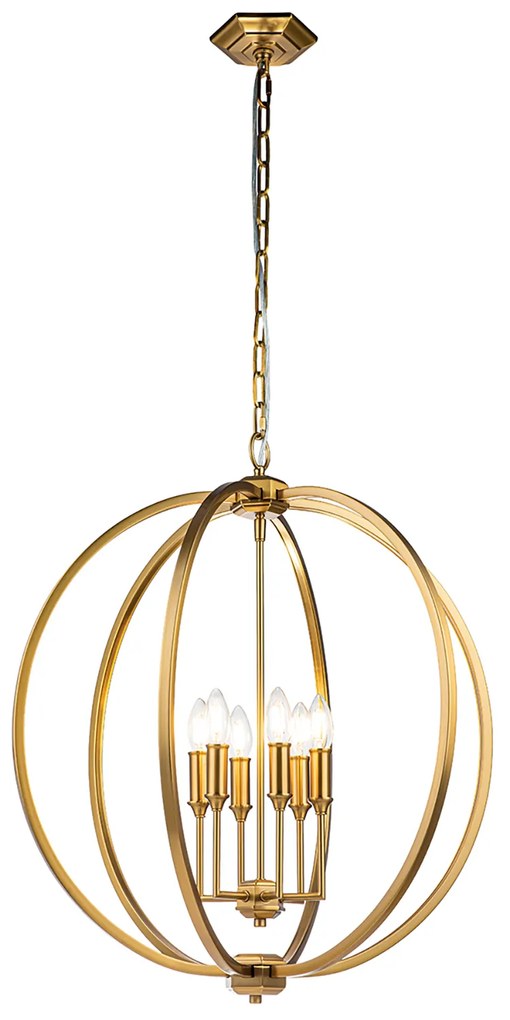 Lampadario Classico Corinne Acciaio Ottone Brunito 6 Luci E14