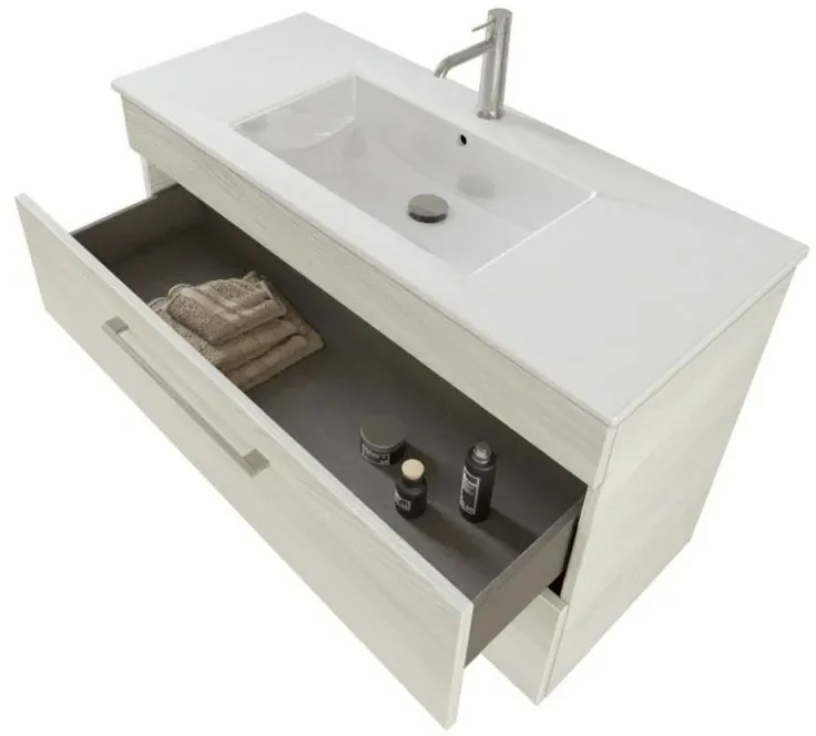 Mobile bagno sospeso 100 cm Smart bianco legno con specchio contenitore
